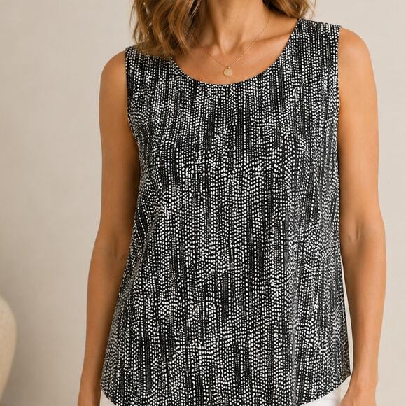 Liz Claiborne Tops - Liz Claiborne Sleeveless Top Small Black White Geo Print Stretch Knit